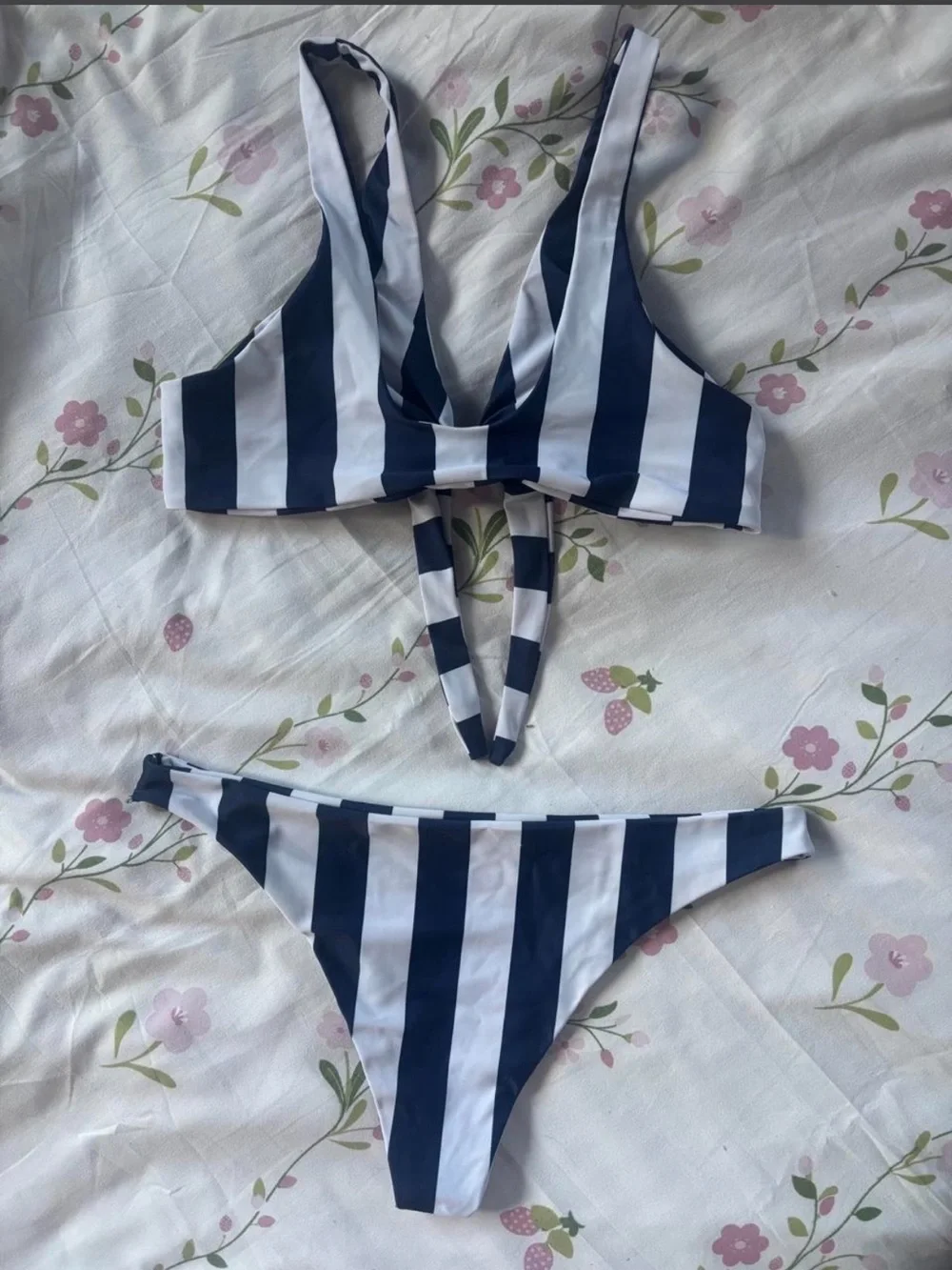 Striped Navy Blue & White Bikini
